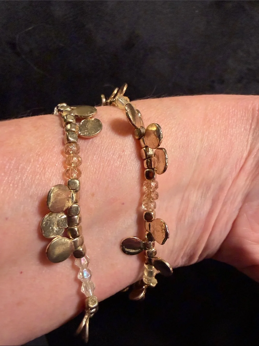Artisan Gold Tone Disc Charm Crystal Beaded Bracelets Set of 2